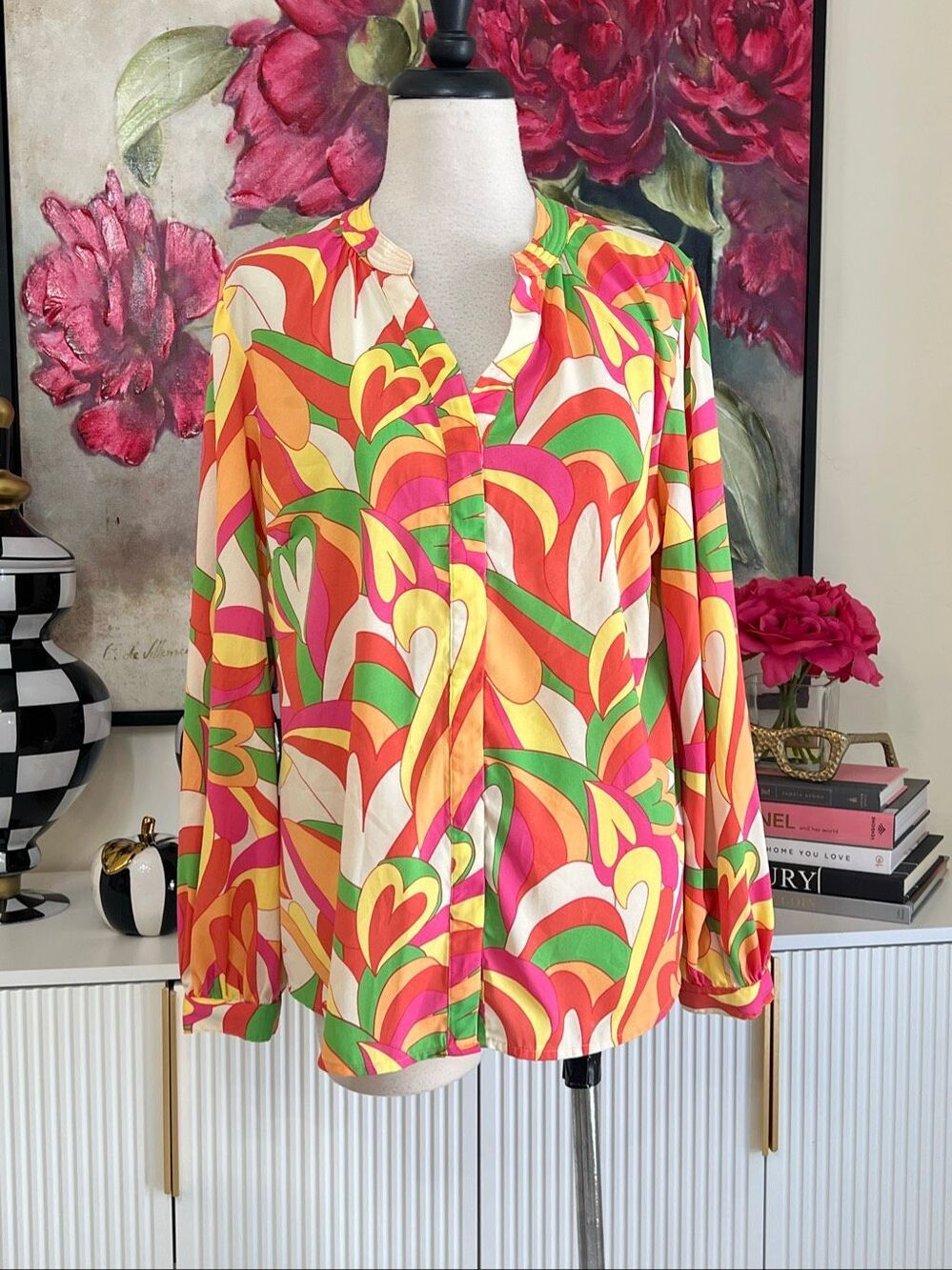 Belle by Kim Gravel Women's Mod Amore Split V-Neck Blouse Multicolor Size Medium
